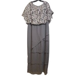 Maya Brooke Dress Womens 14W Maxi Formal Tiered Sequined Old‎ Money 48" Long NWT